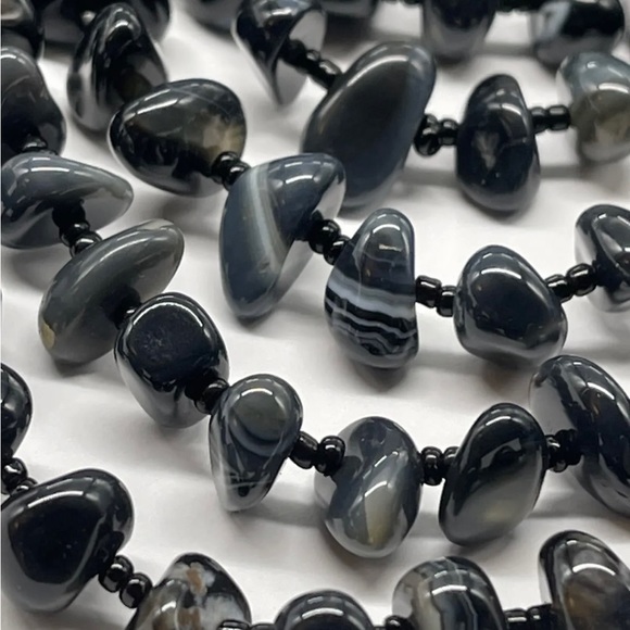 Stunning Vintage Black Banded Agate Massive Multi Strand Statement Necklace - Picture 5 of 9